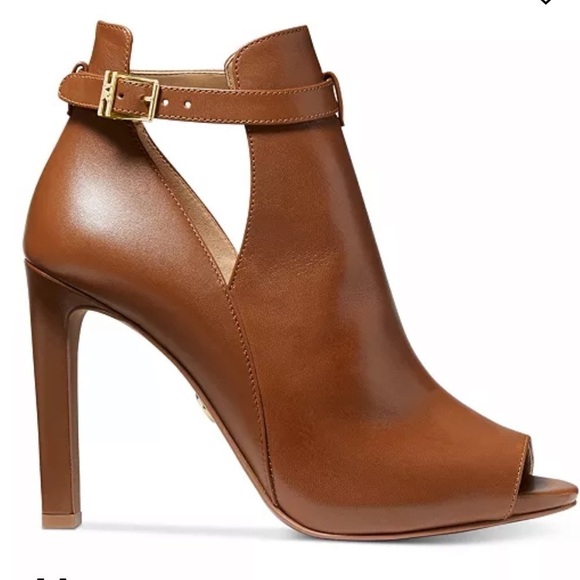 MICHAEL Michael Kors Lawson Open Toe Leather Bootie Brown - Picture 2 of 10